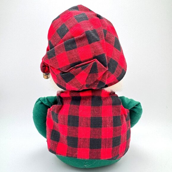 Overly Raker Bean Bag Sitting Santa Mantel Shelf Christmas Decor Red Plaid Bell - Picture 8 of 10